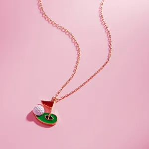 Retro Golf Ball Hole Flag Pendant Necklace