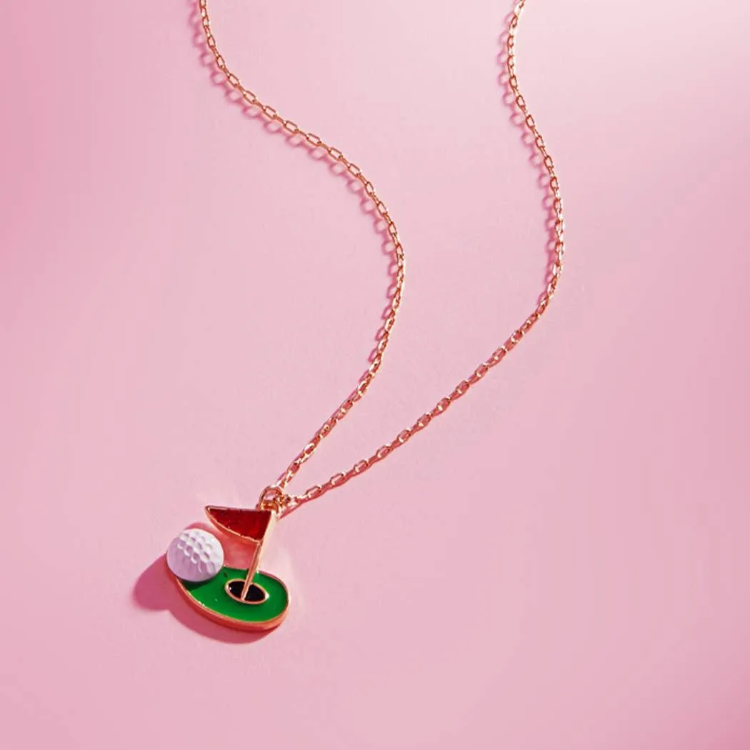 Retro Golf Ball Hole Flag Pendant Necklace