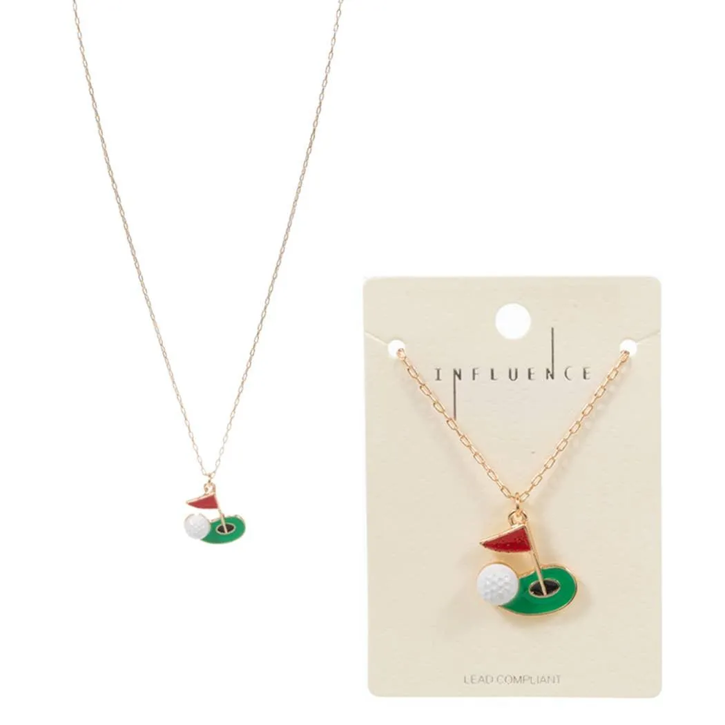 Retro Golf Ball Hole Flag Pendant Necklace