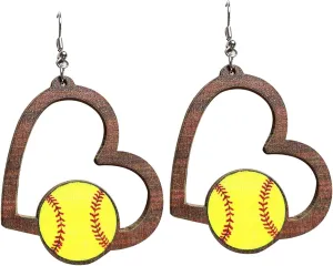 Retro Sports Ball Wooden Dangle Earrings Dainty Baseball Earrings for Women Girls Jewelry