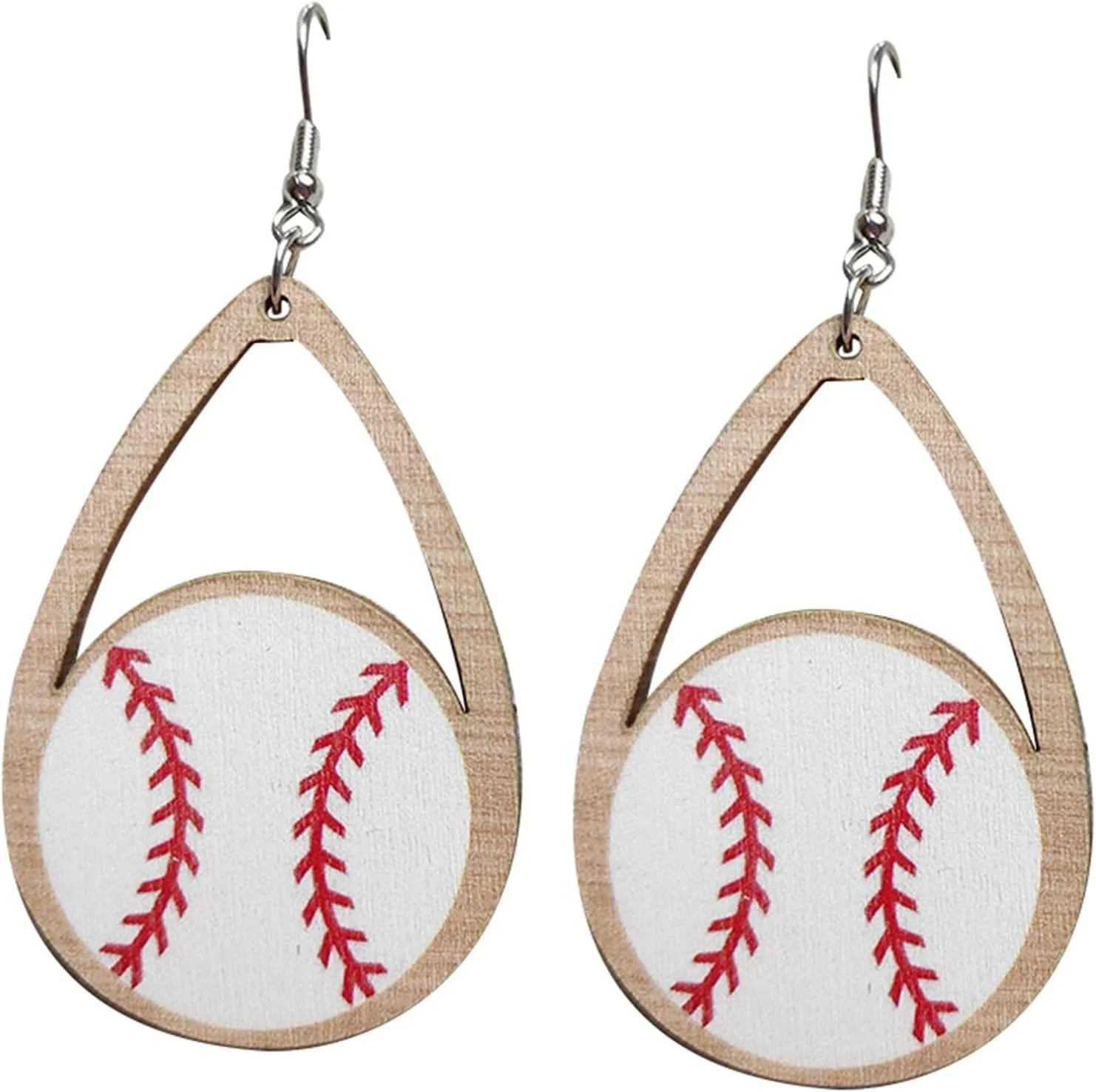 Retro Sports Ball Wooden Dangle Earrings Dainty Baseball Print Wood Earrings for Women Jewelry