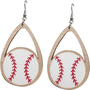 Retro Sports Ball Wooden Dangle Earrings Dainty Baseball Print Wood Earrings for Women Jewelry