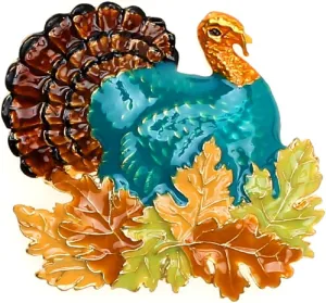 Retro Turkey Foliage Thanksgiving Halloween Fall Metal Brooch Pin