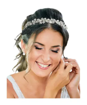 Rhinestone Bridal Headband Crystal Tiara for Women Pearl Wedding Headpieces for Bride Hair Accessories for Flower Girl Bridesmaid, Silver