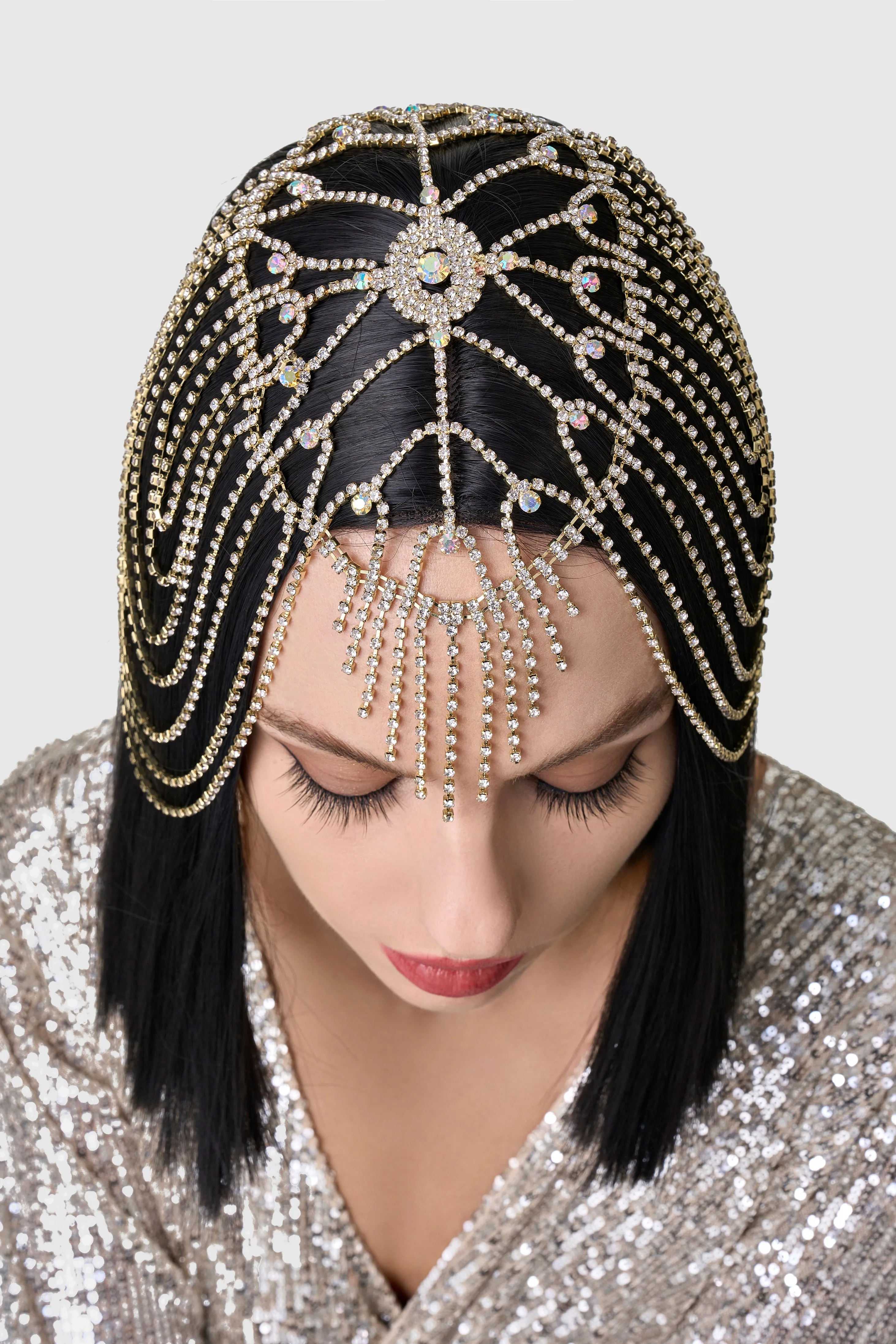 Rhinestone Chain Cage Headpiece