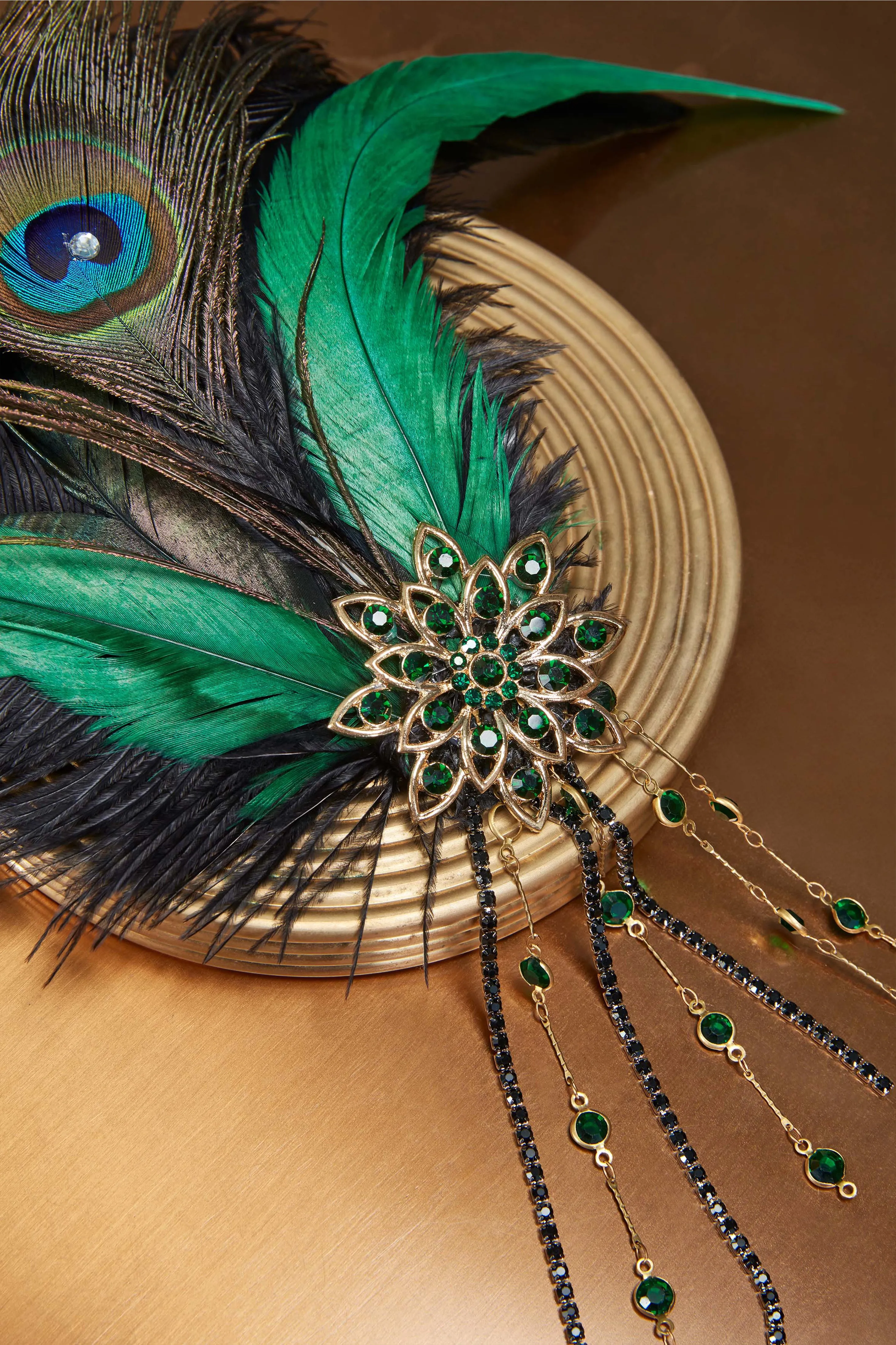 Rhinestone Chain Feather Headband