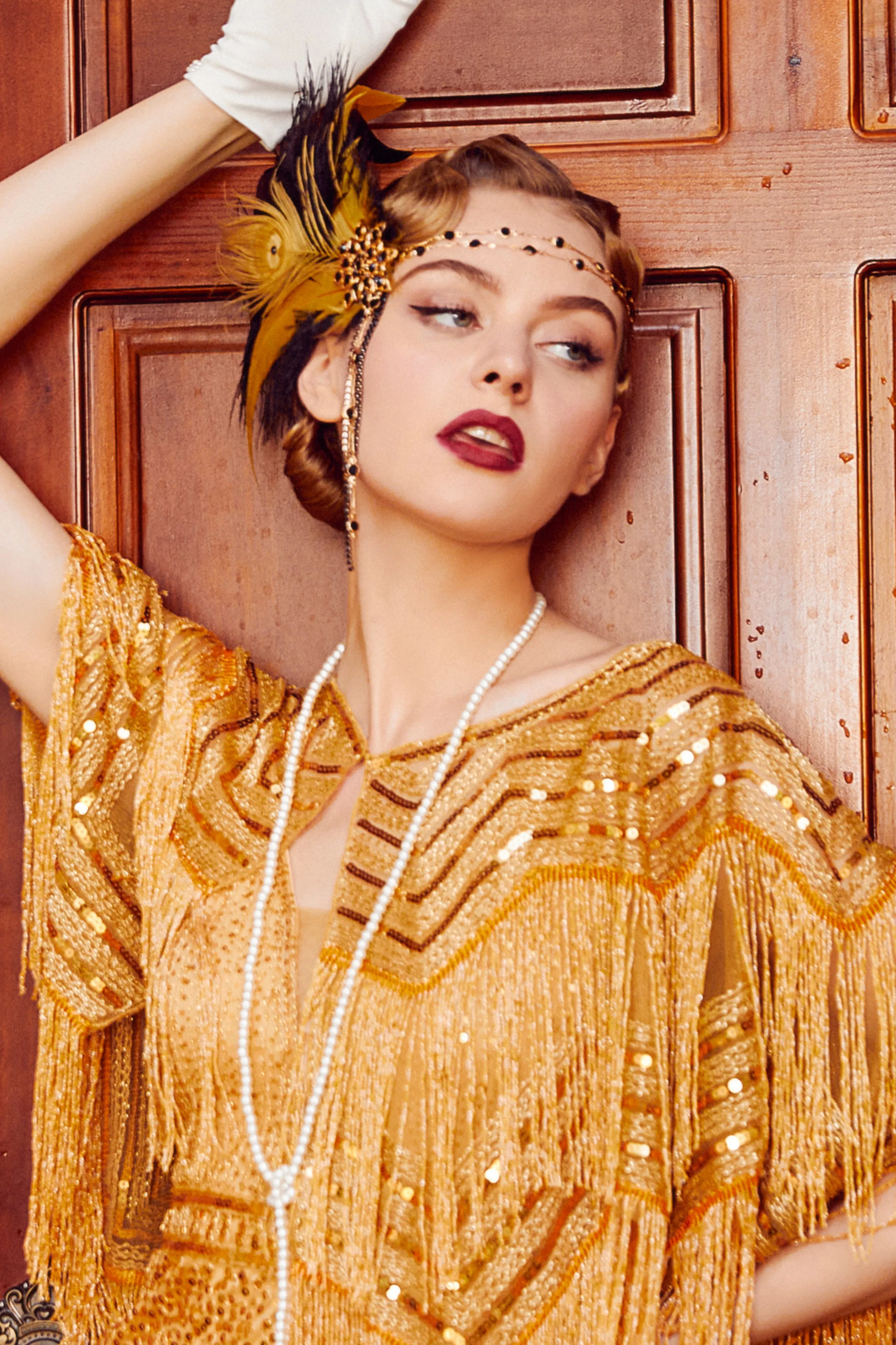 Rhinestone Chain Feather Headband