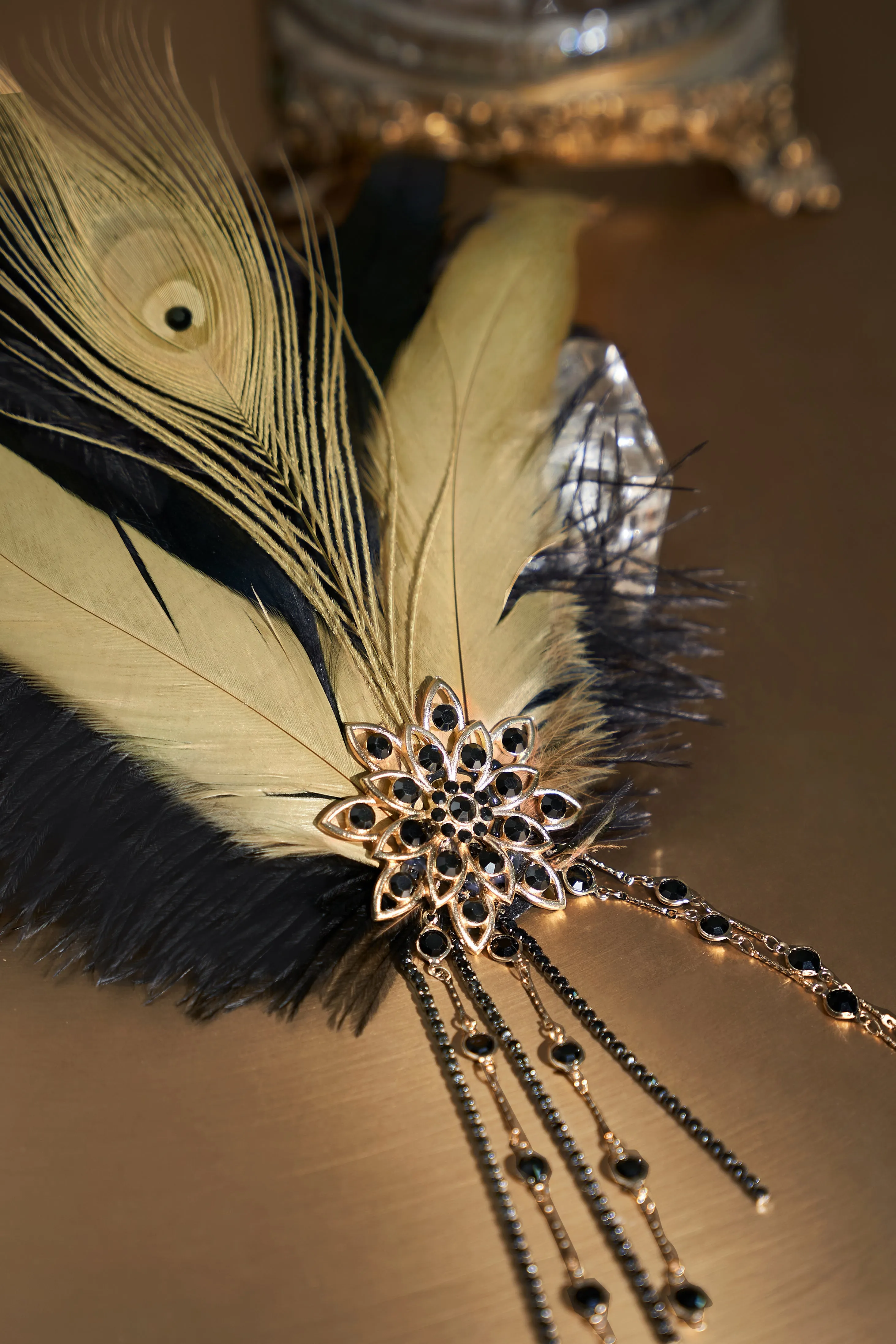 Rhinestone Chain Feather Headband