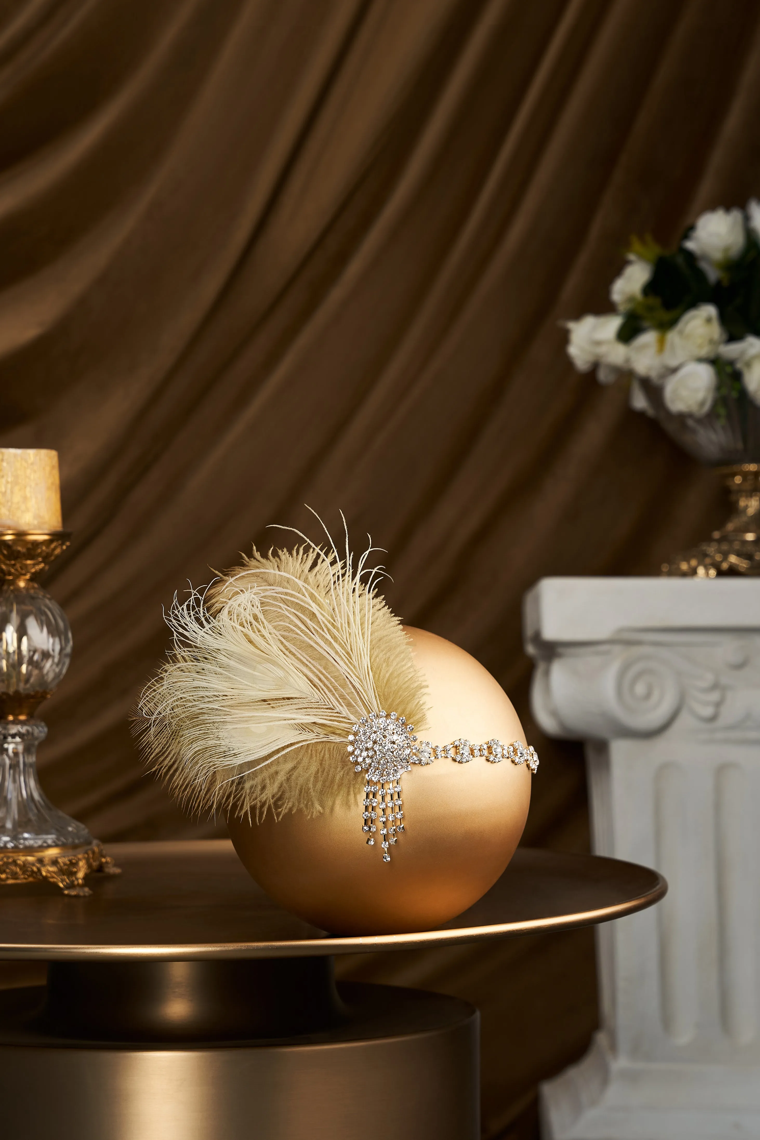 Rhinestone Chain Feather Headpiece