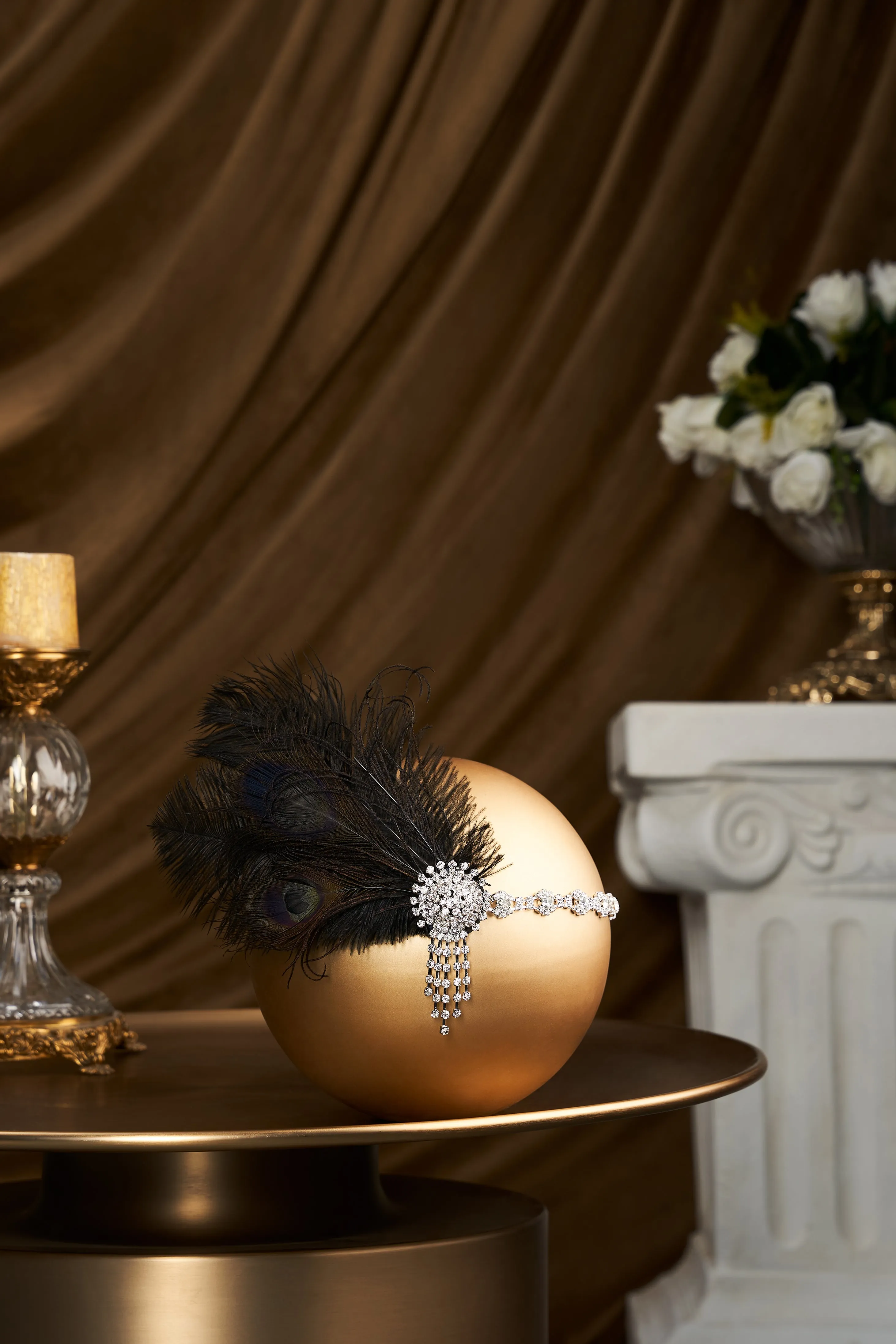 Rhinestone Chain Feather Headpiece