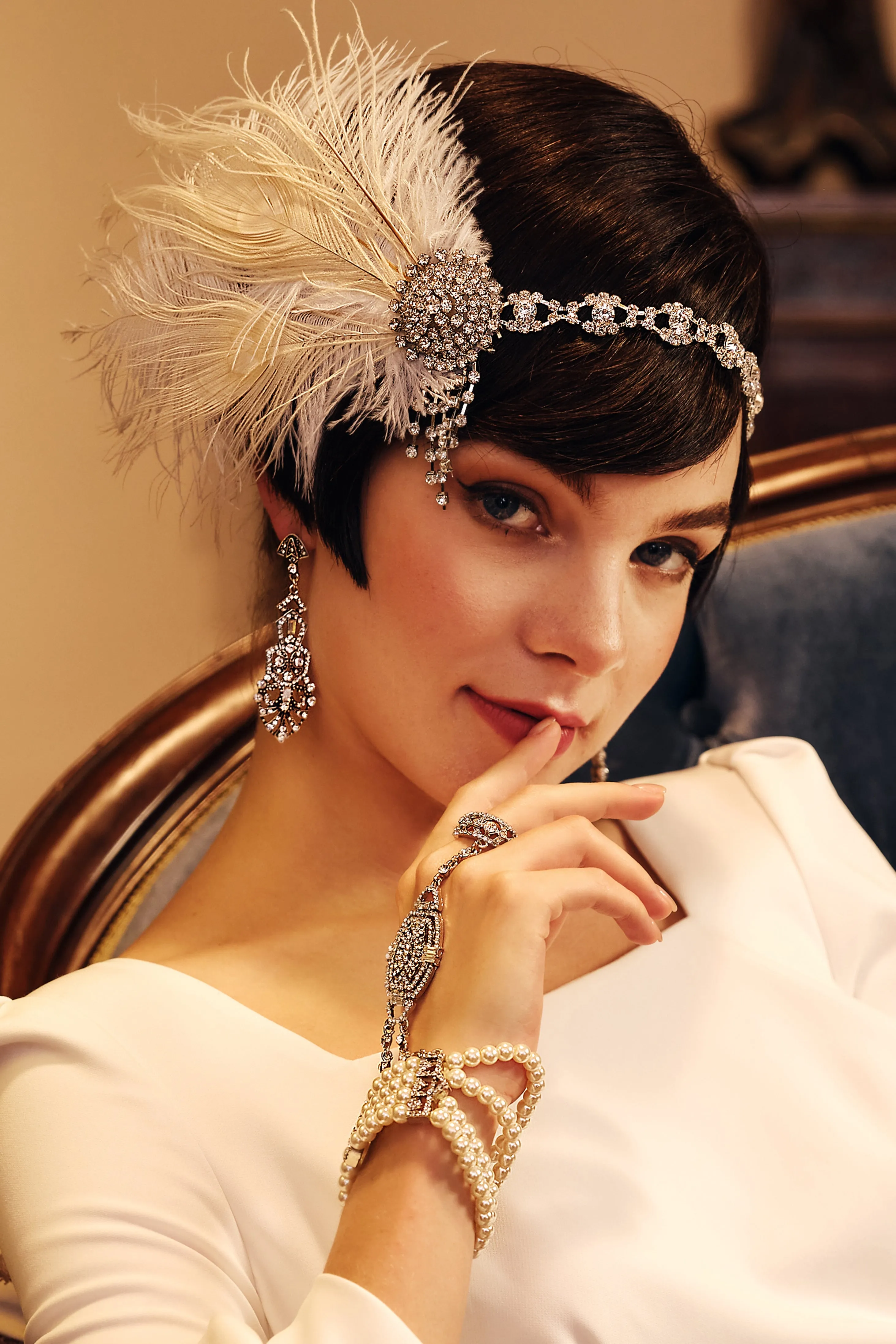 Rhinestone Chain Feather Headpiece