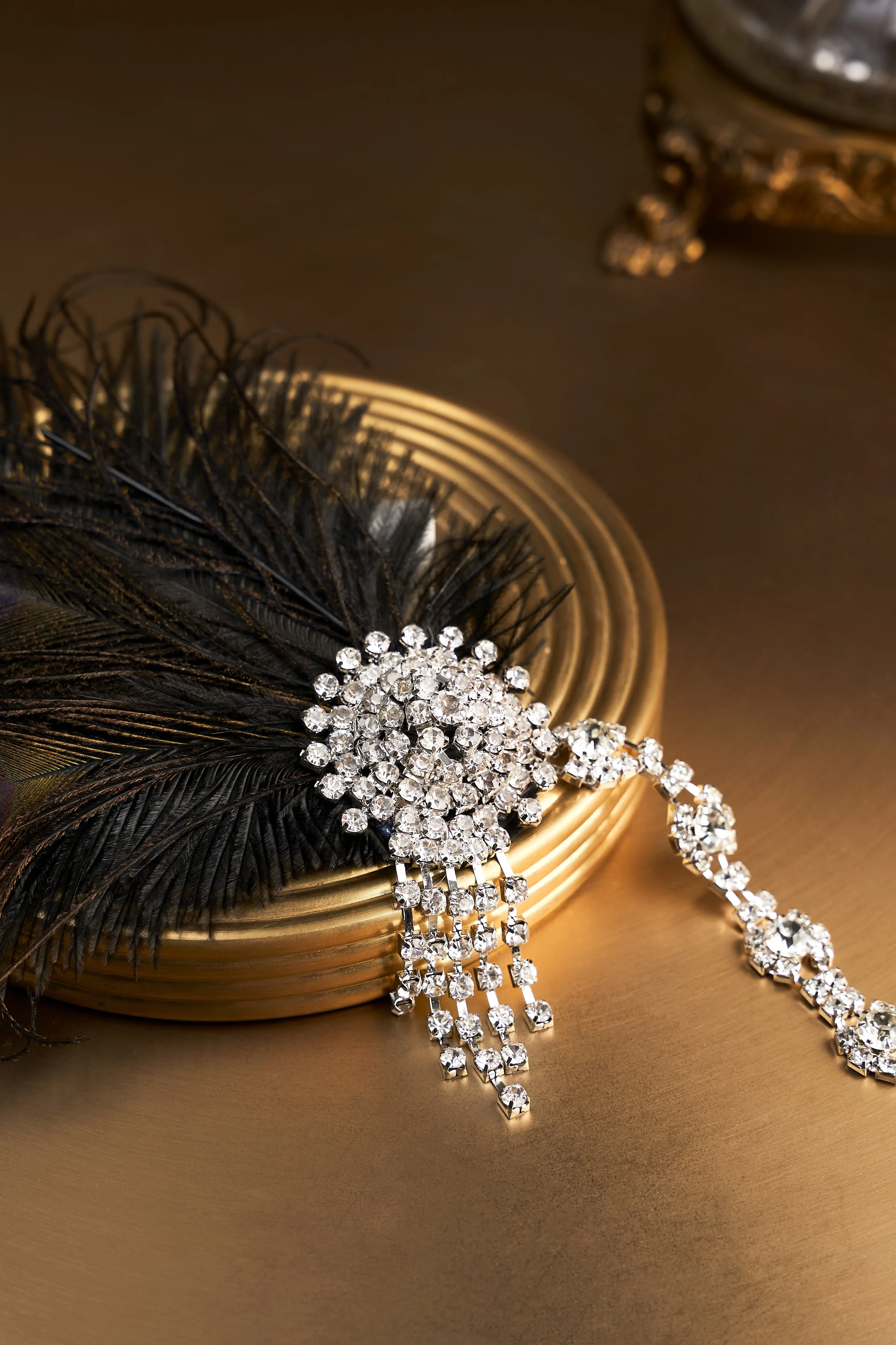 Rhinestone Chain Feather Headpiece