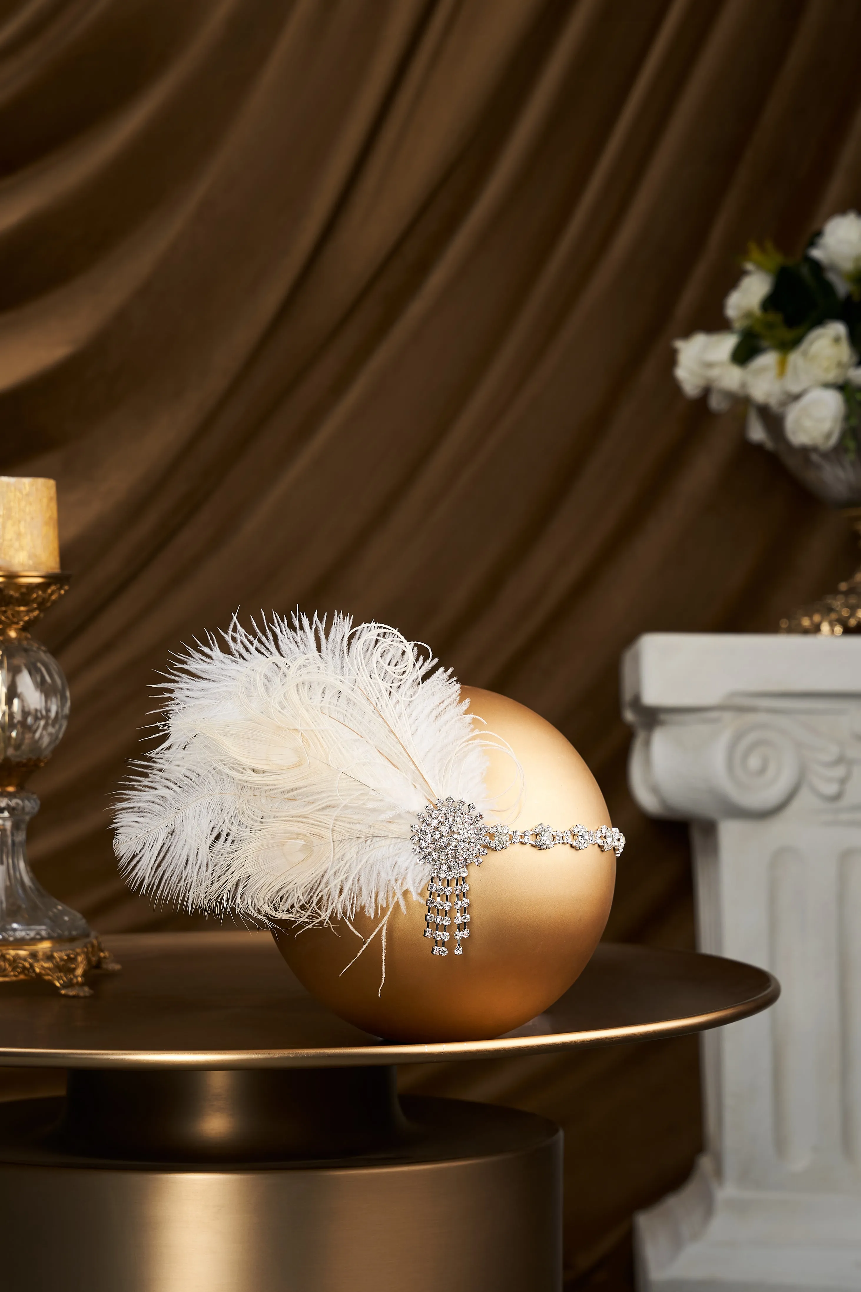 Rhinestone Chain Feather Headpiece