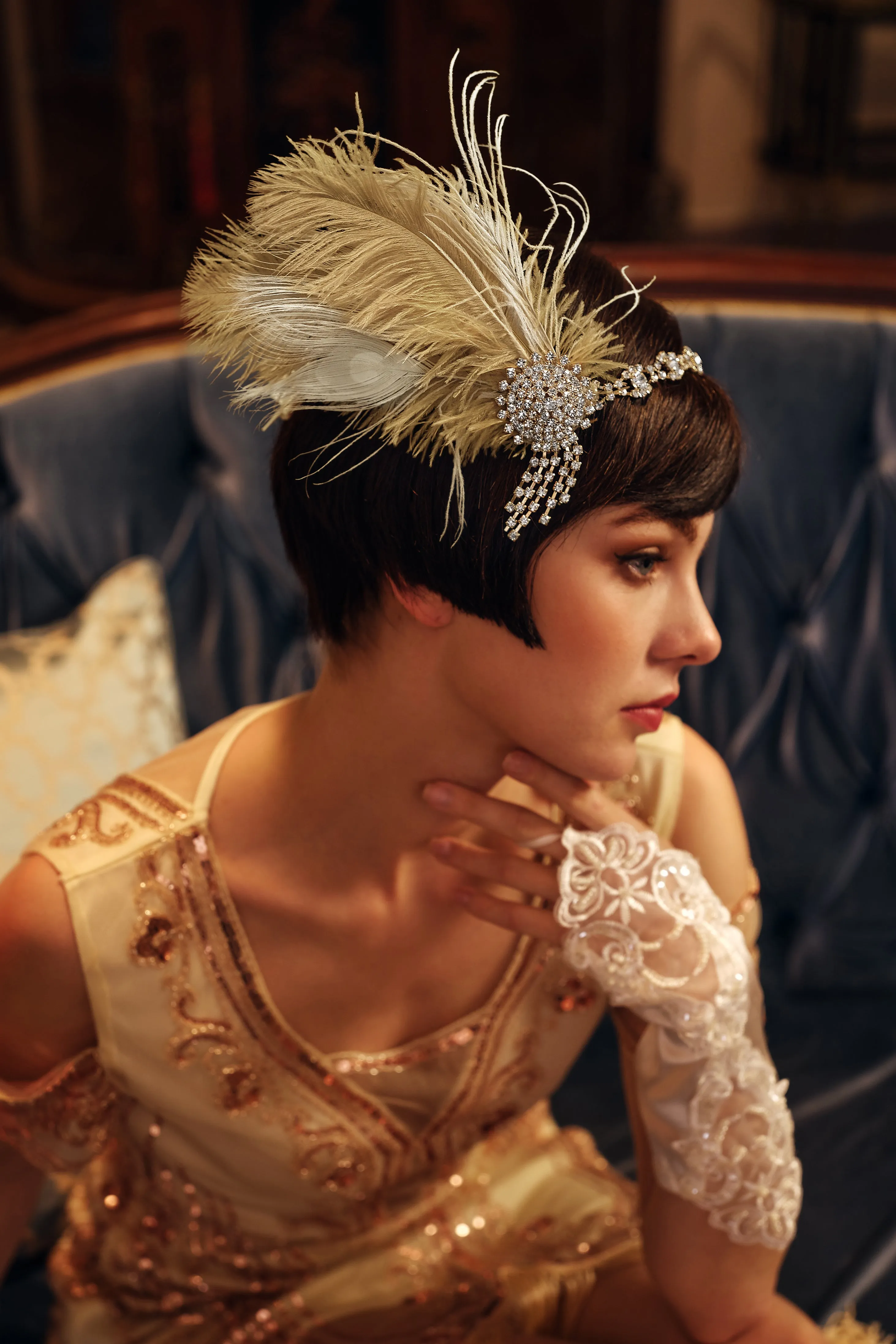 Rhinestone Chain Feather Headpiece