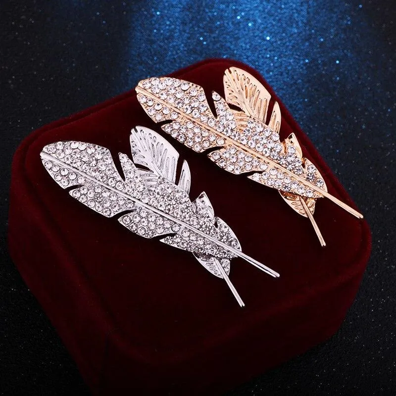 Rhinestone Feather Lapel Pin