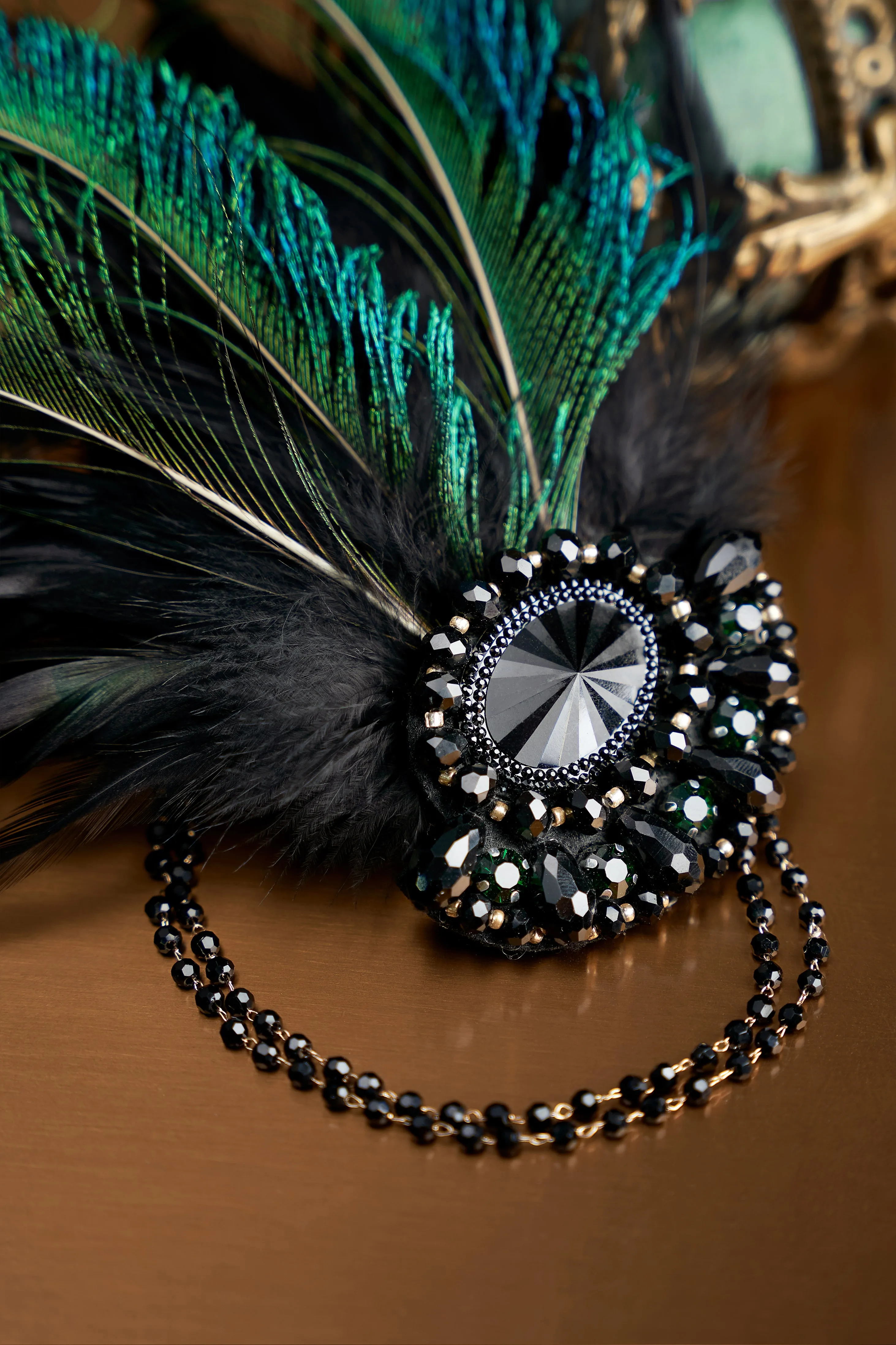 Rhinestone Peacock Feather Headband