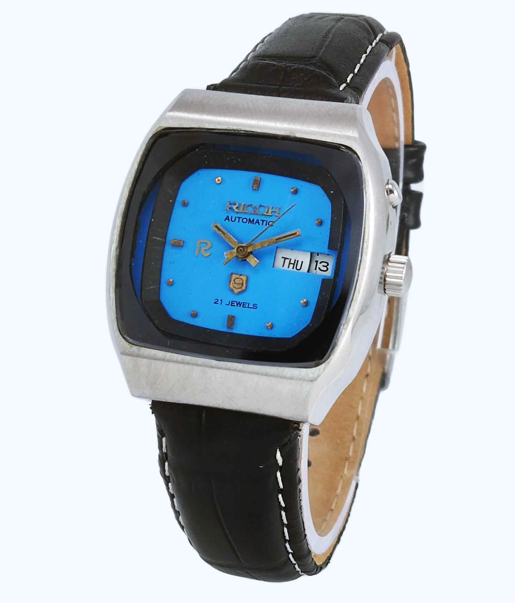 Ricoh Automatic 21 Jewels R31 Sky Blue Dial Day Date Men's Mechanical Watch