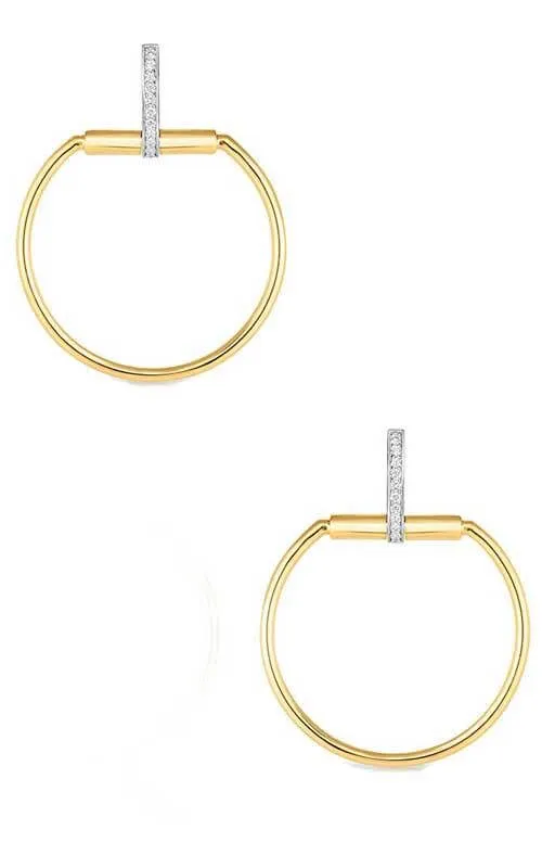Robert Coin Classica Parisienne Large Circle Yellow Gold and Diamonds Drop Earrings (8882385AJERX)