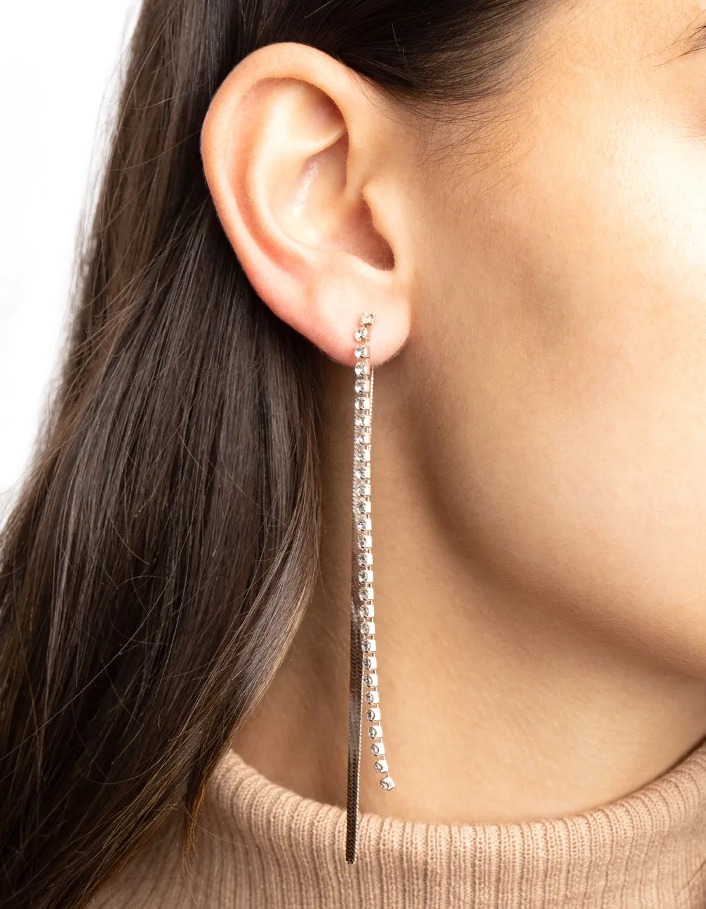 Rose Gold Flat Snake Chain Drop Earrings
