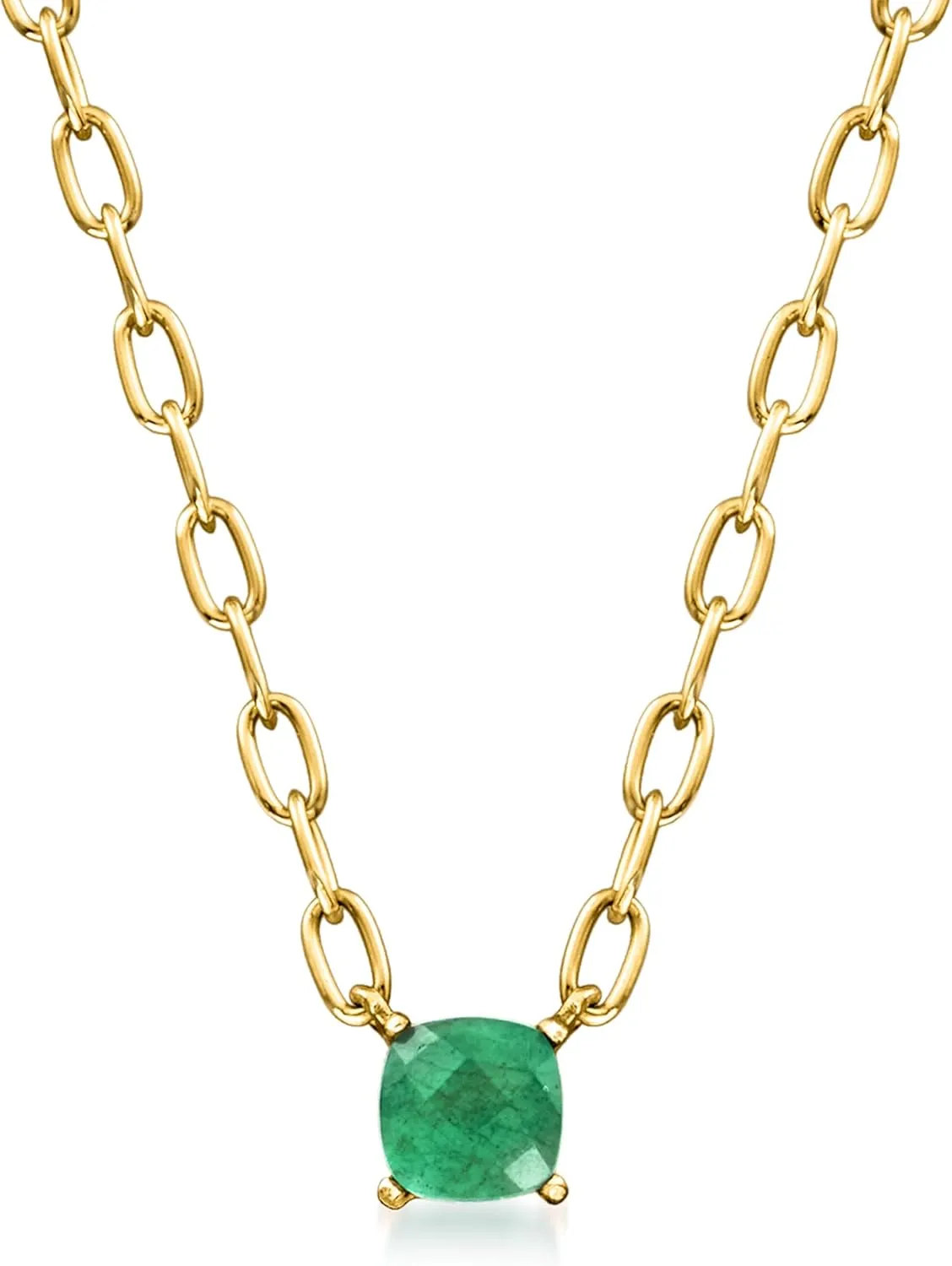 Ross-Simons 0.50 Carat Emerald Paper Clip Link Necklace in 18kt Gold Over Sterling