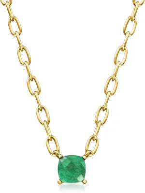 Ross-Simons 0.50 Carat Emerald Paper Clip Link Necklace in 18kt Gold Over Sterling