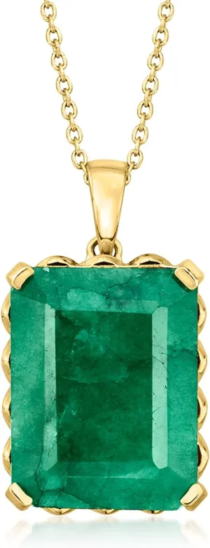 Ross-Simons 11.00 Carat Emerald Pendant Necklace in 18kt Gold Over Sterling. 18 inches
