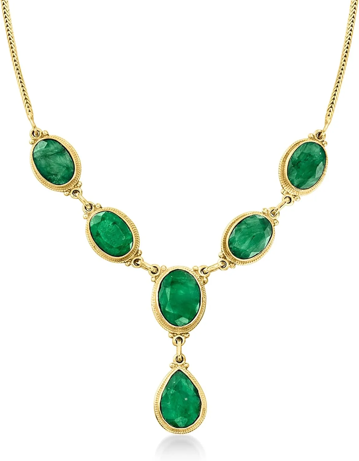 Ross-Simons 33.75 ct. t.w. Emerald Y-Necklace in 18kt Gold Over Sterling. 18 inches
