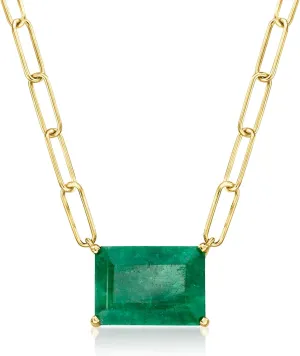 Ross-Simons 7.75 Carat Emerald Paper Clip Link Necklace in 18kt Gold Over Sterling. 18 inches