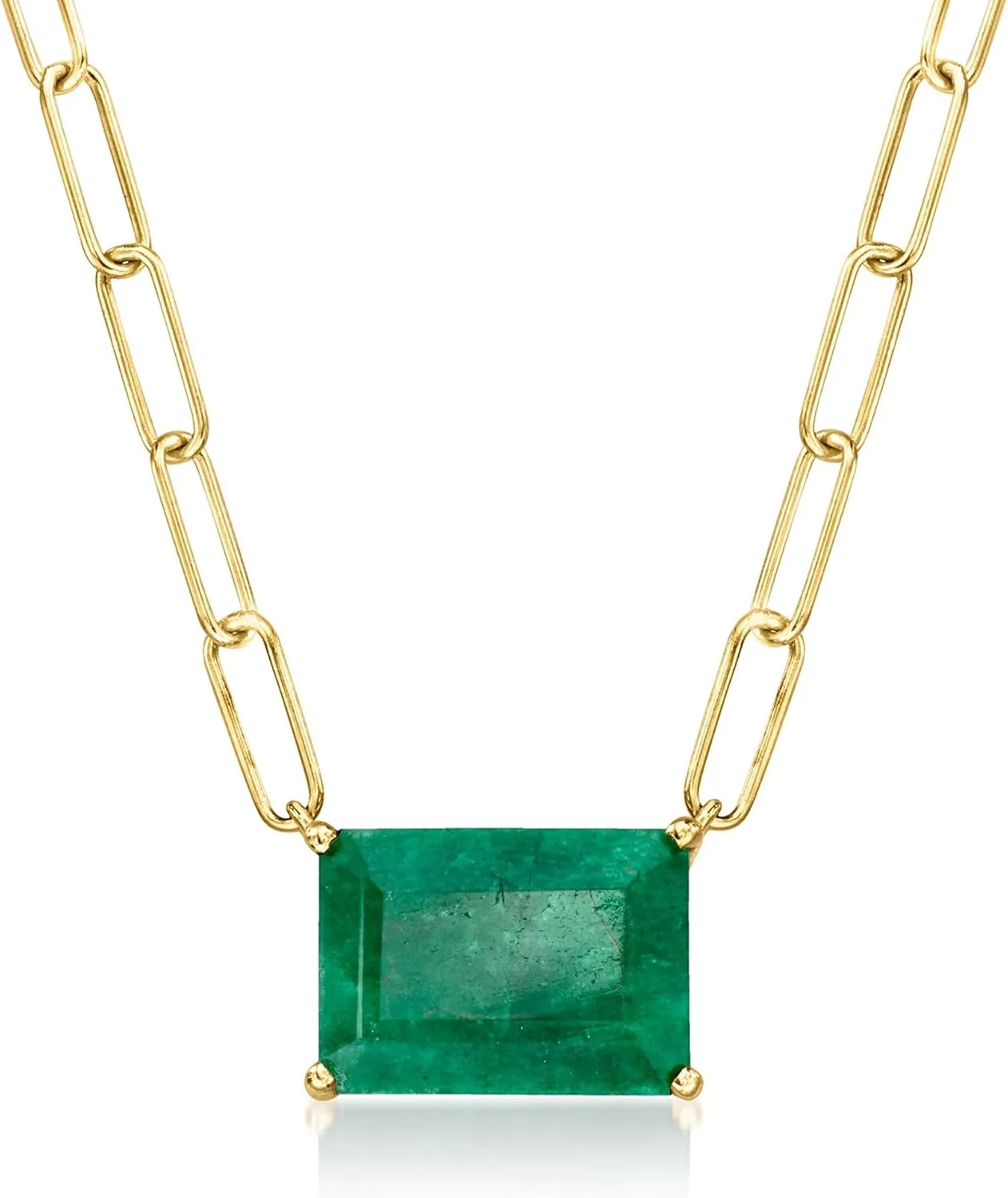 Ross-Simons 7.75 Carat Emerald Paper Clip Link Necklace in 18kt Gold Over Sterling. 18 inches