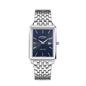 Rotary Ultra Slim Rectangular Blue Dial Bracelet Watch