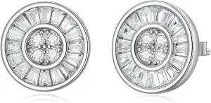 S925 Cubic Zirconia Stud Earrings, Sterling Silver 10.5x10.5 mm Baguette Cut Studs with 18K White Gold Plated, April Birthstone Stud Earrings for Her Women Ladies Mom