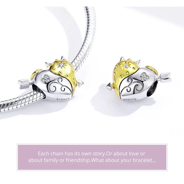 S925 Silver Angel and Devil Heart-Shape Charm Beads