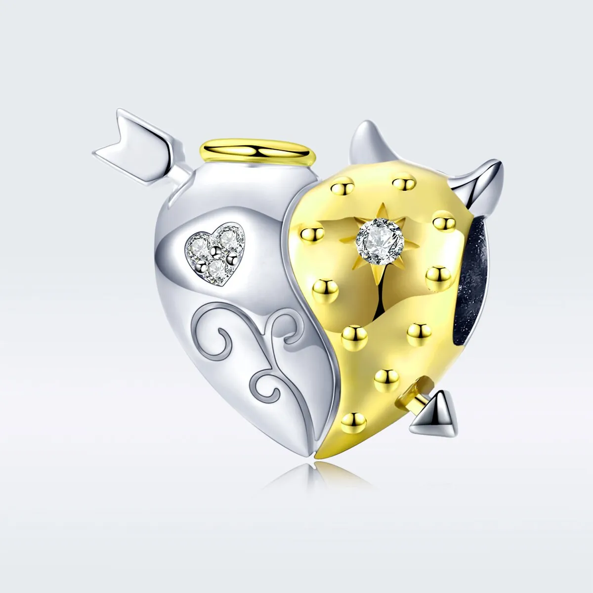 S925 Silver Angel and Devil Heart-Shape Charm Beads