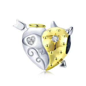 S925 Silver Angel and Devil Heart-Shape Charm Beads