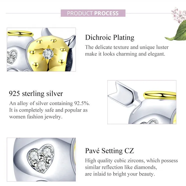 S925 Silver Angel and Devil Heart-Shape Charm Beads