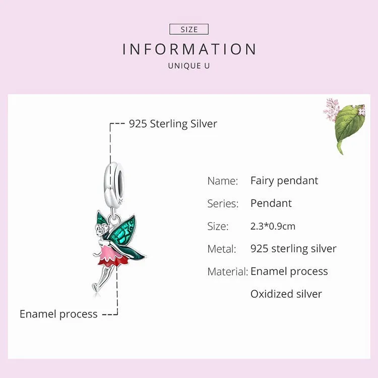 S925 Silver Fairy Pendant Charm For Bracelet and Necklace