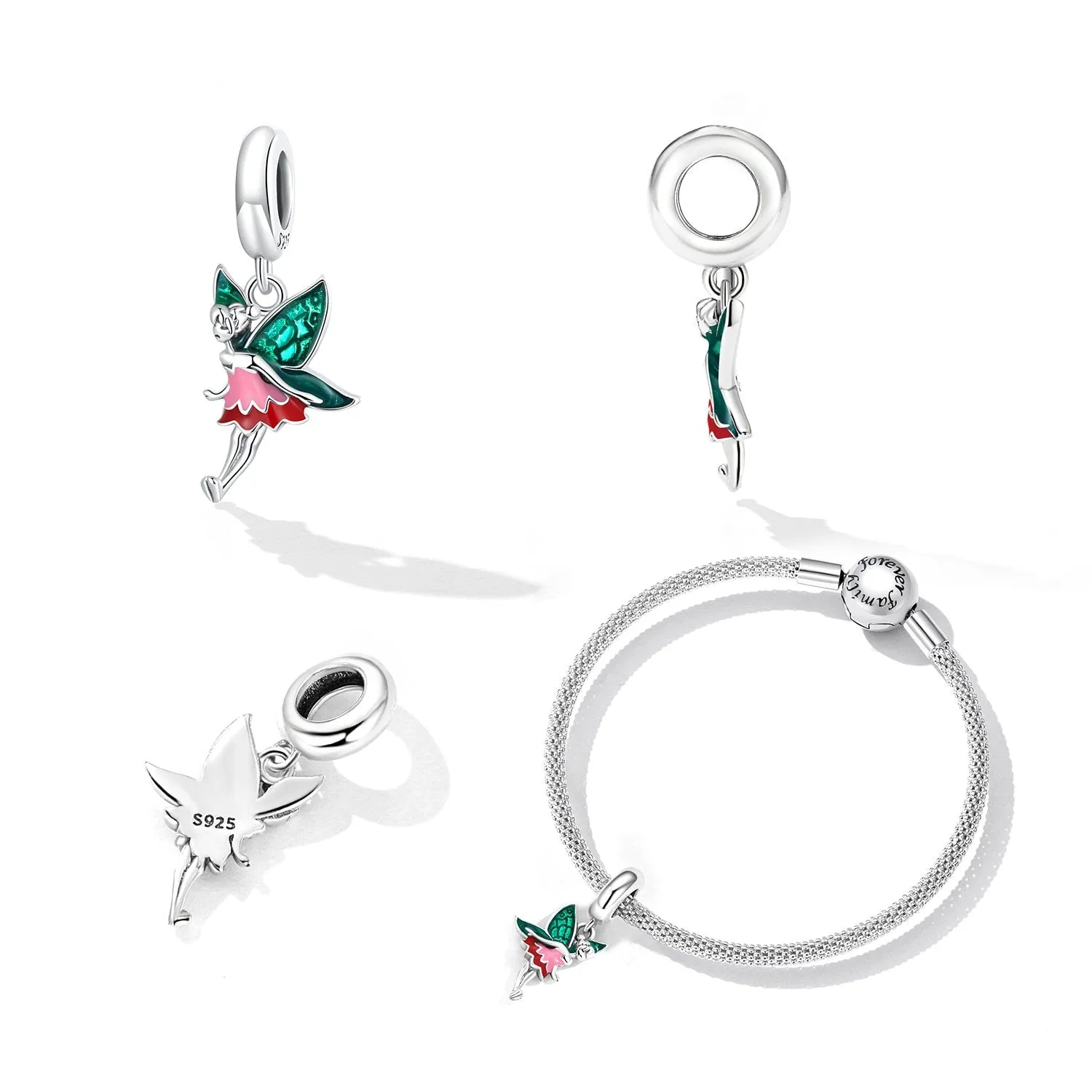 S925 Silver Fairy Pendant Charm For Bracelet and Necklace