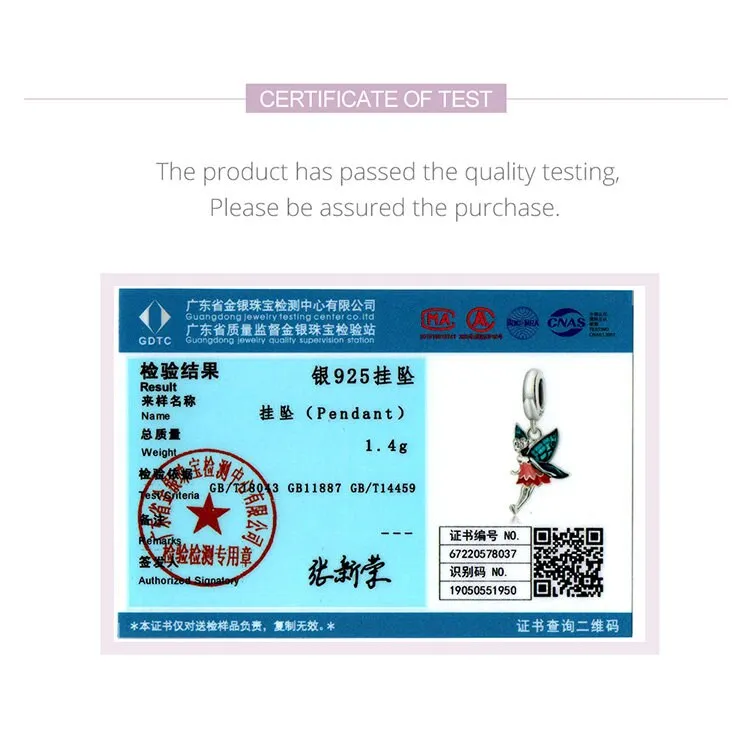 S925 Silver Fairy Pendant Charm For Bracelet and Necklace