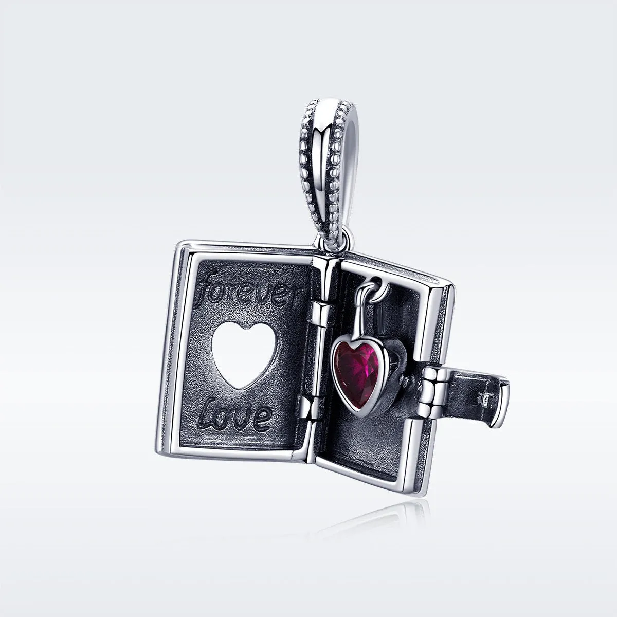 S925 Silver Open the Book Heart Charm Beads