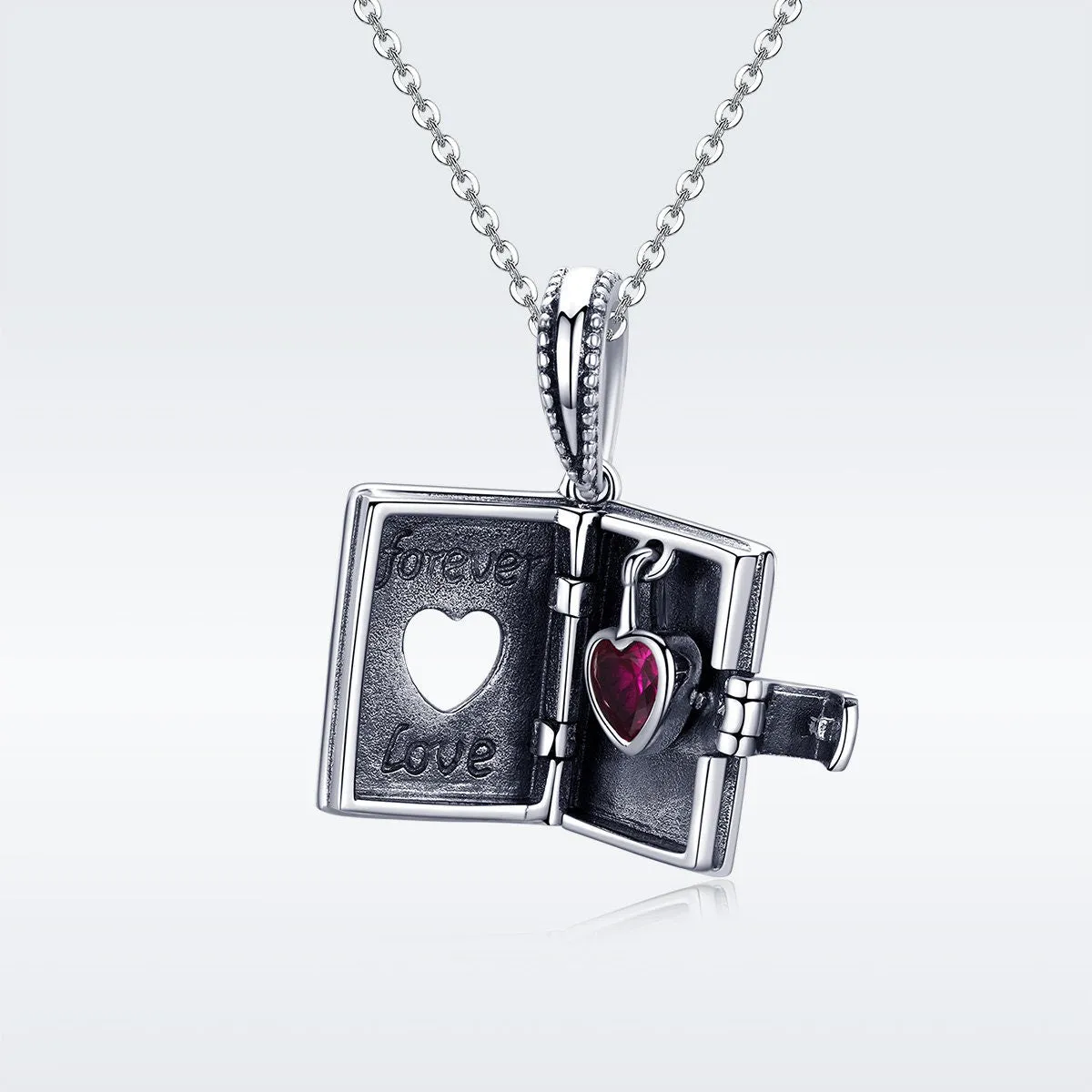 S925 Silver Open the Book Heart Charm Beads