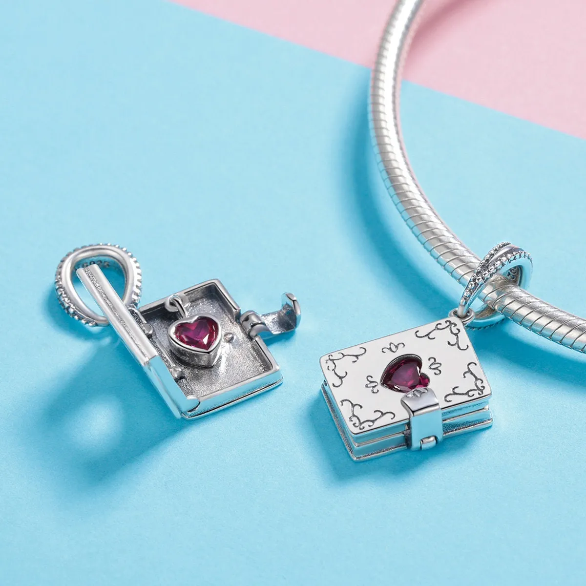 S925 Silver Open the Book Heart Charm Beads