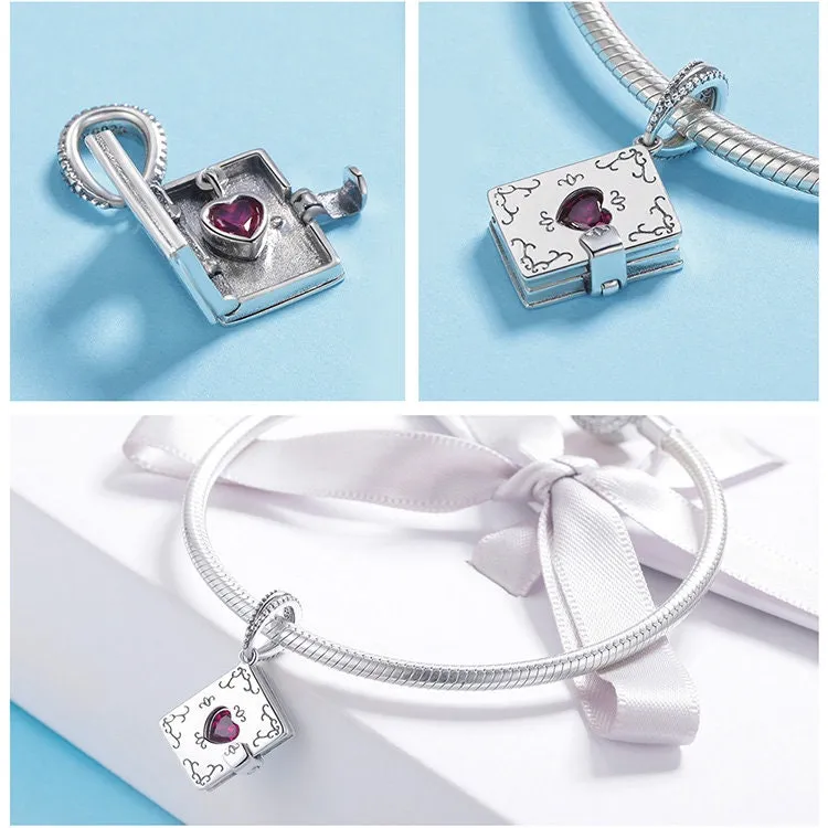 S925 Silver Open the Book Heart Charm Beads