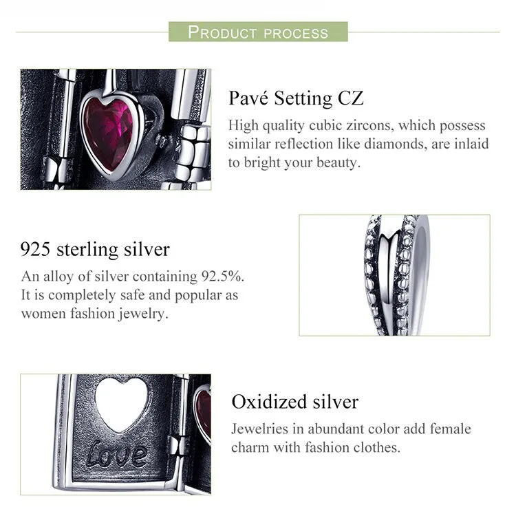 S925 Silver Open the Book Heart Charm Beads