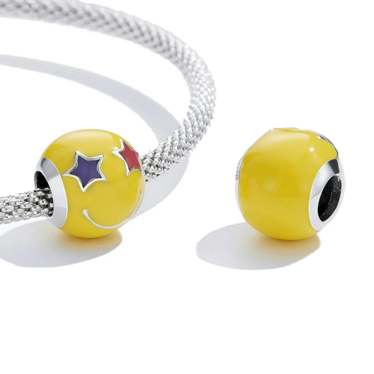 S925 Silver Star Eyes Smiley Charm