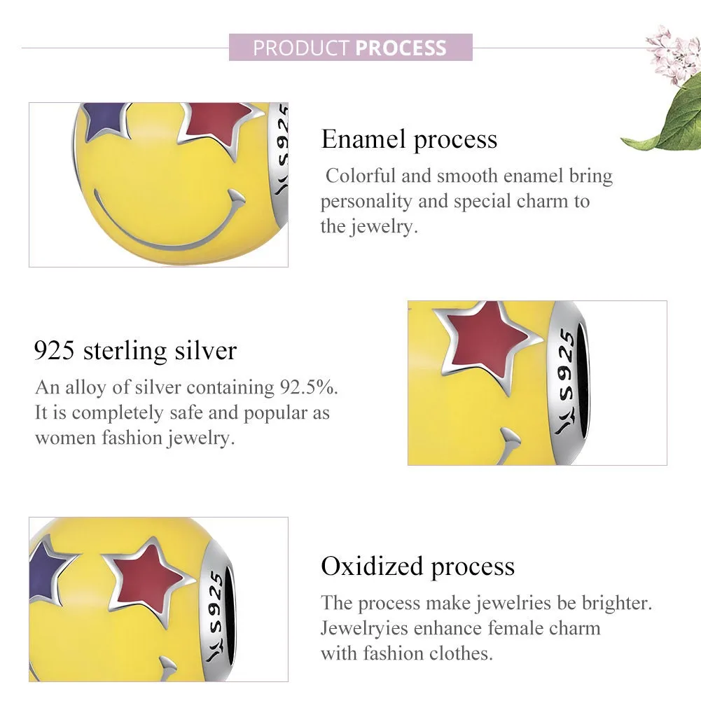 S925 Silver Star Eyes Smiley Charm