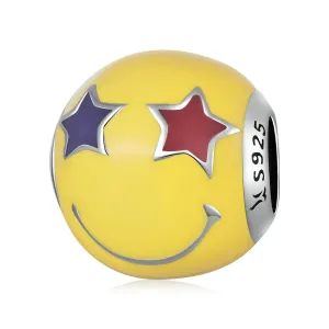 S925 Silver Star Eyes Smiley Charm