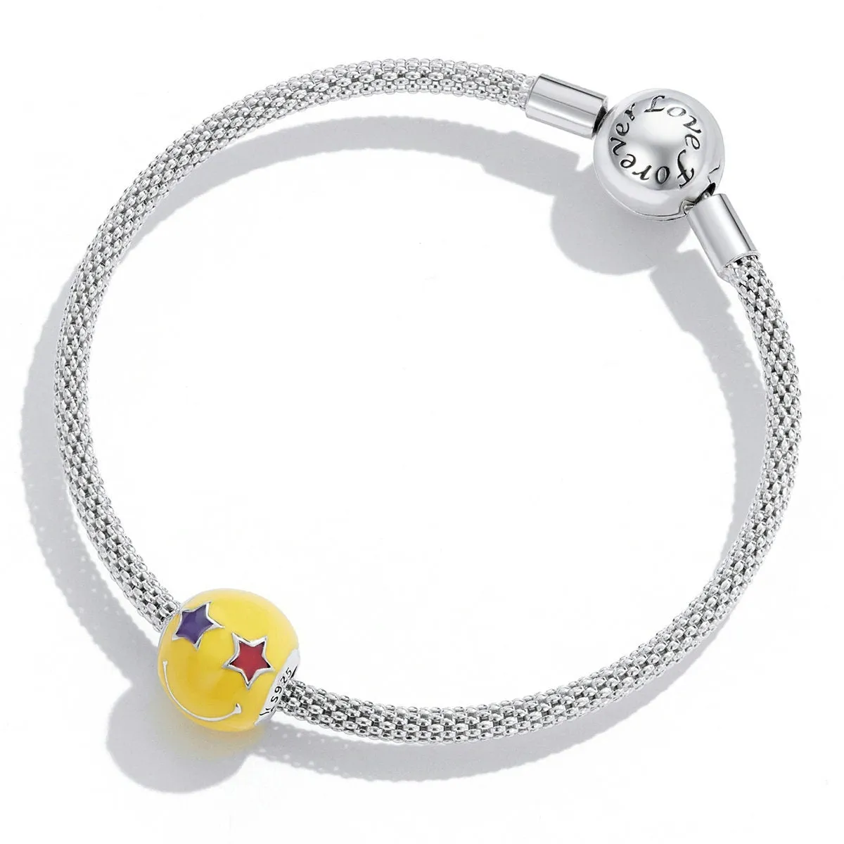 S925 Silver Star Eyes Smiley Charm