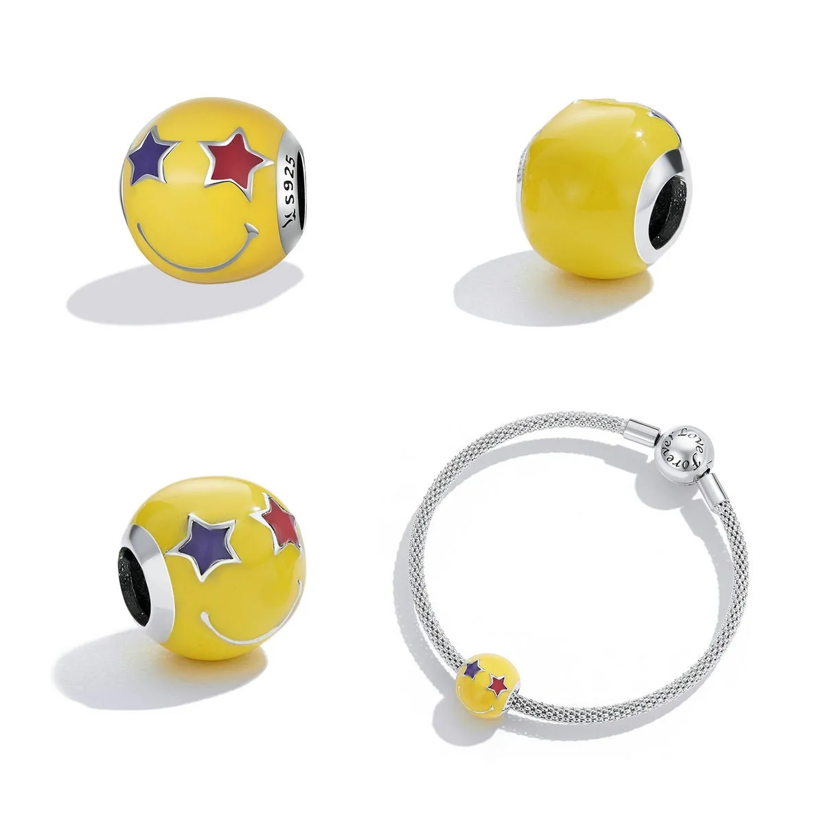 S925 Silver Star Eyes Smiley Charm