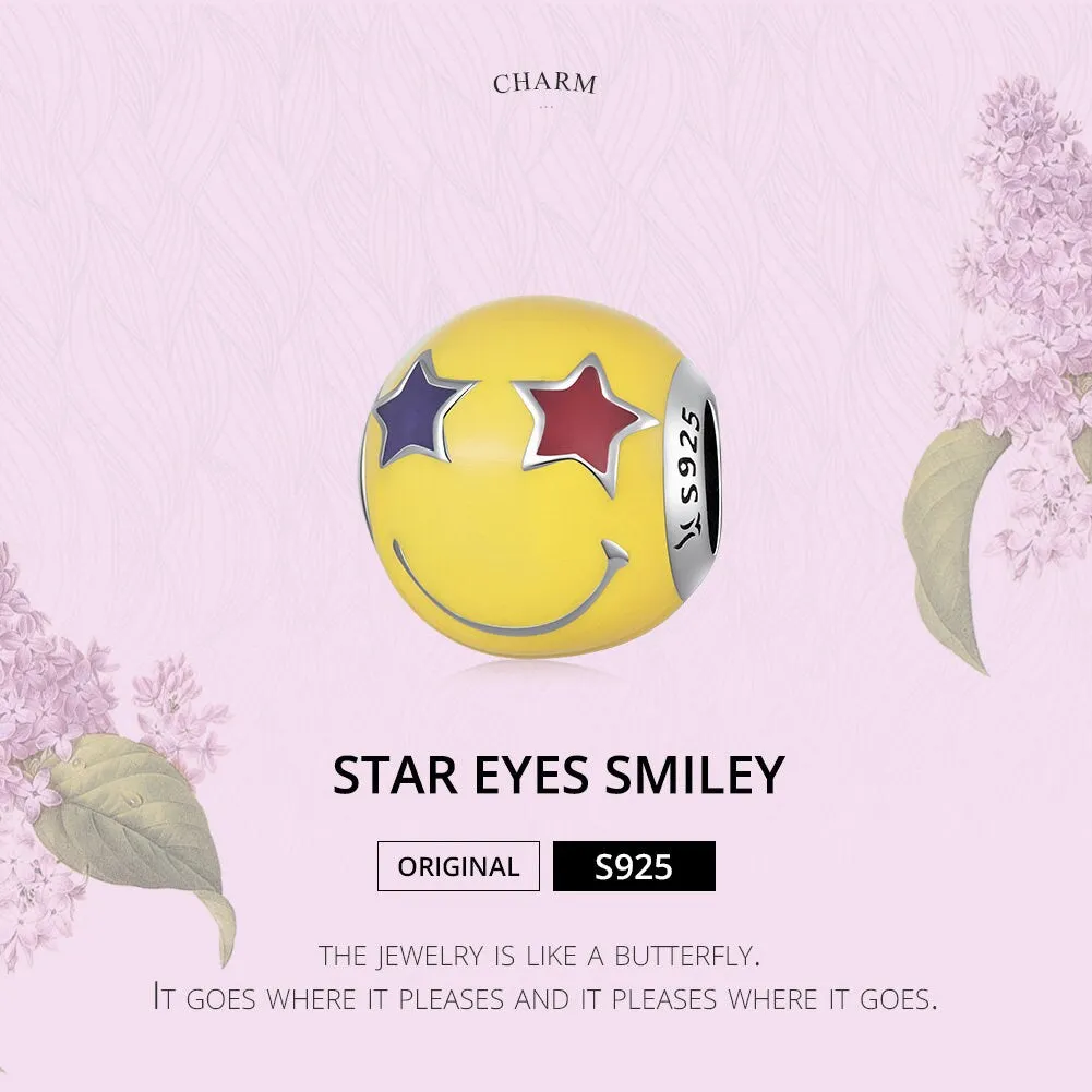 S925 Silver Star Eyes Smiley Charm