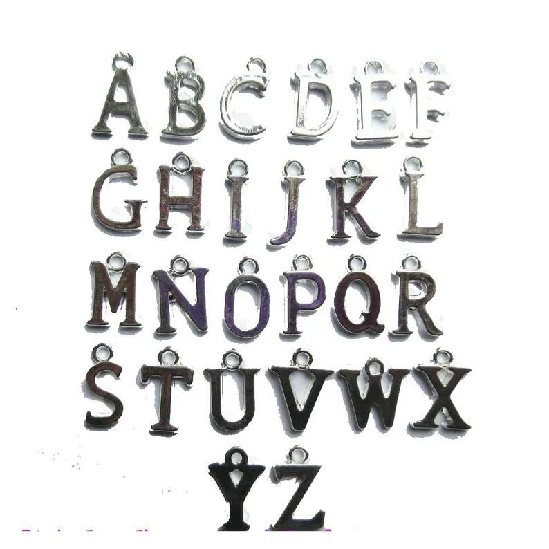 Set of 26 x Silver Plated A-Z Alphabet Letter 15mm x 9mm Charms Pendants